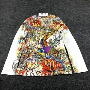 Next Era Couture Blouse Top Women's Medium Multicolor Tattoo Print Long Sleeve